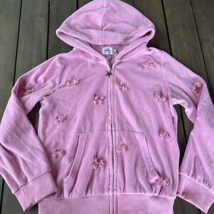 Lola and the Boys size 12 pink VELOUR MARGOT BOW zip up hoodie
